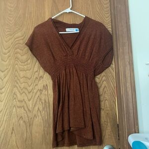Anthropologie Sparrow rust v neck shortsleeved long tunic top GUC